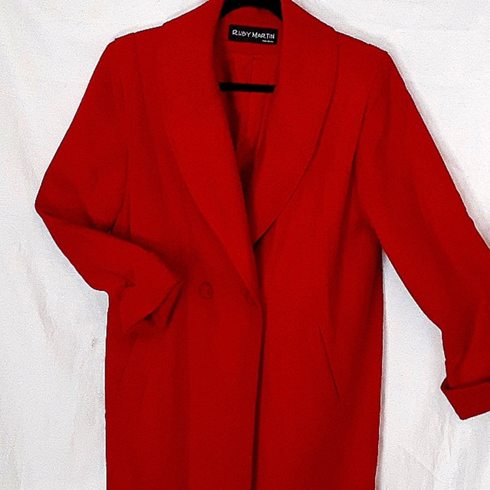 Luxe Deep Red 100% Wool Ruby Martin Mid-length Vintage-Style Coat